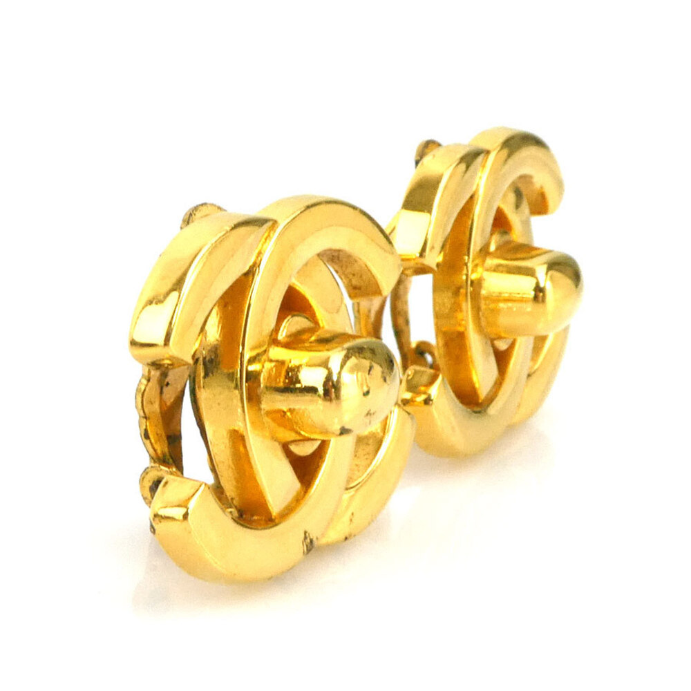 CHANEL Authentic Gold Logo Earrings - Picture 2 of 10